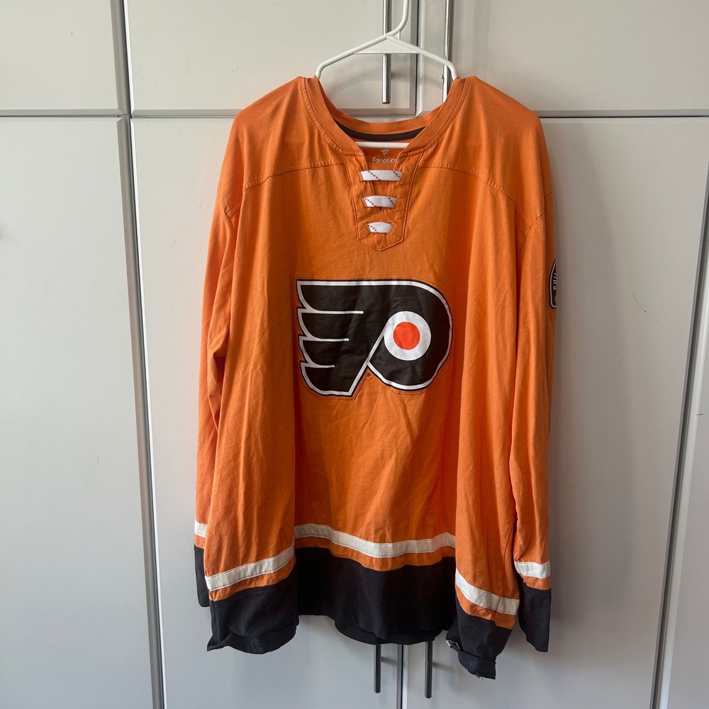 Fanatics Philadelphia Flyers NHL Long Sleeve Lace Up Jersey Shirt Orange Men 4XL